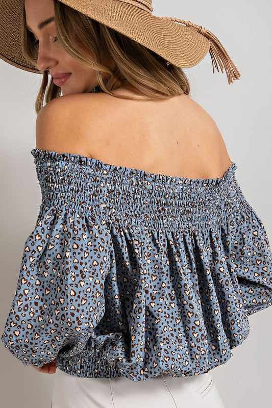 Animal Print Smocked Off the Shoulder Top - eesome - Rara Boutique 