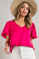 V-Neck Puff Sleeve Blouse - eesome - Rara Boutique 