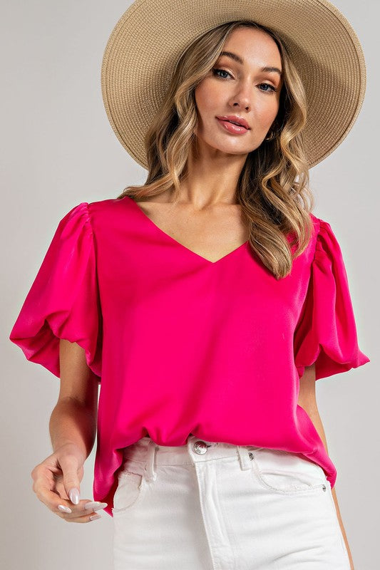 V-Neck Puff Sleeve Blouse - eesome - Rara Boutique 