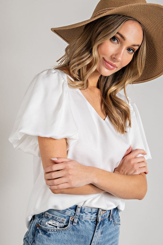 V-Neck Puff Sleeve Blouse - eesome - Rara Boutique 