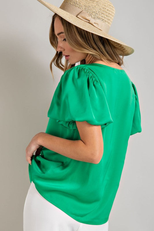 V-Neck Puff Sleeve Blouse - eesome - Rara Boutique 