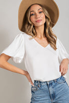 V-Neck Puff Sleeve Blouse - eesome - Rara Boutique 