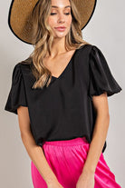 V-Neck Puff Sleeve Blouse - eesome - Rara Boutique 