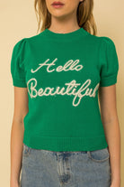 Hello Beautiful Short Sleeve Sweater Top - RARA Boutique 