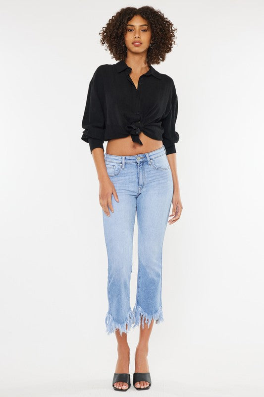 Kan Can High Rise Crop Bootcut Denim Pants - Rara Boutique 