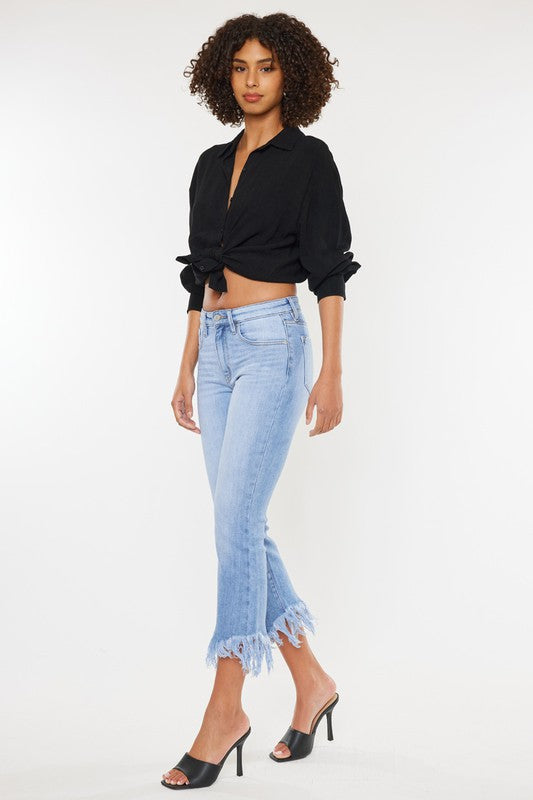 Kan Can High Rise Crop Bootcut Denim Pants - Rara Boutique 