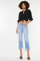 Kan Can High Rise Crop Bootcut Denim Pants - Rara Boutique 