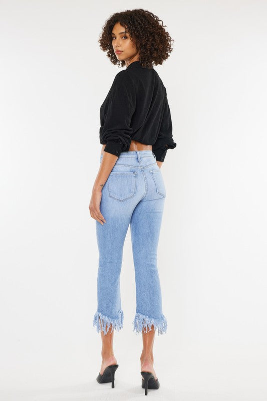 Kan Can High Rise Crop Bootcut Denim Pants - Rara Boutique 