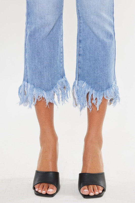 Kan Can High Rise Crop Bootcut Denim Pants - Rara Boutique 