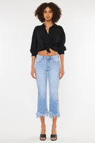 Kan Can High Rise Crop Bootcut Denim Pants - Rara Boutique 