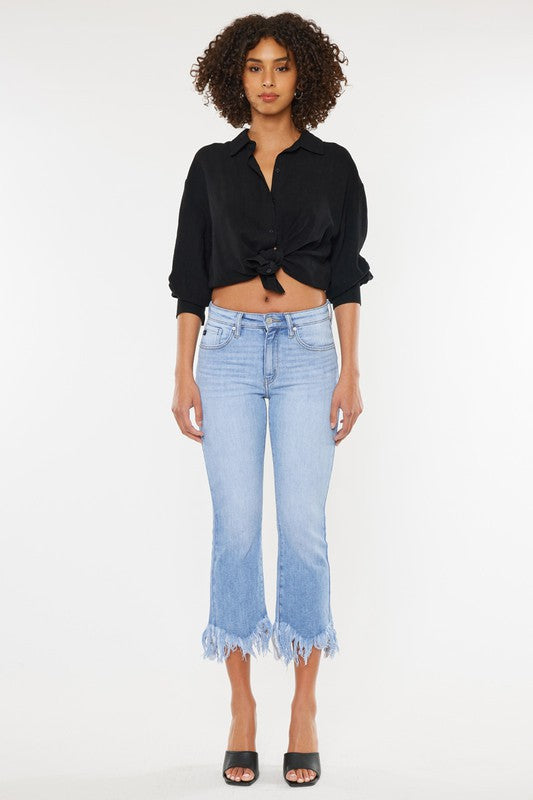 Kan Can High Rise Crop Bootcut Denim Pants - Rara Boutique 