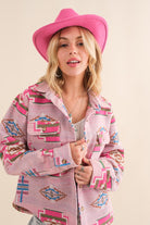 Jacquard Aztec Pattern Shirt Jacket - RARA Boutique 