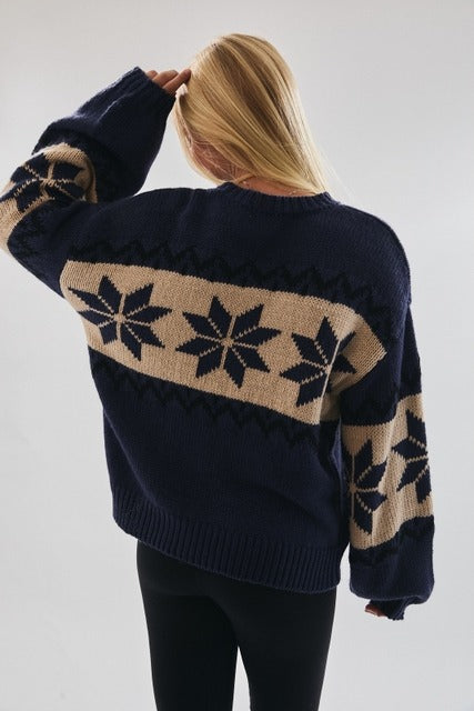 Nordic Snowflake Print Knit Christmas Sweater - Le Lis - RARA Boutique 
