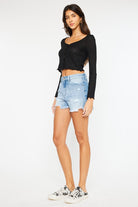 Kan Can High Rise Denim Shorts - RARA Boutique 