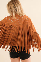 Studded Fringe Open Western Jacket - RARA Boutique 