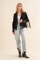 Studded Fringe Open Western Jacket - RARA Boutique 