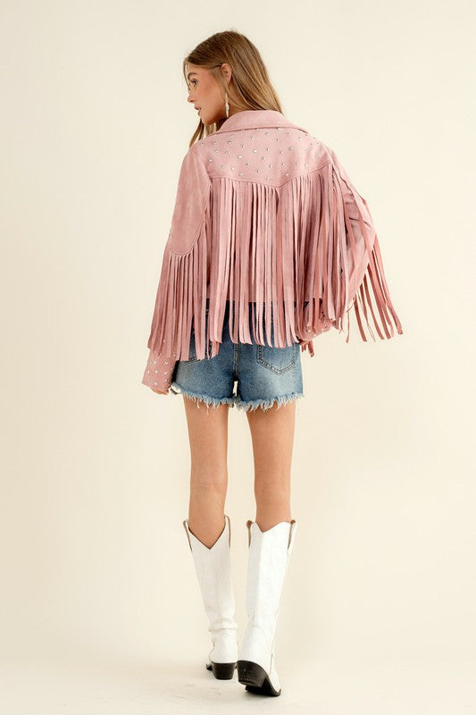 Studded Fringe Open Western Jacket - RARA Boutique 