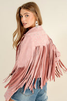 Studded Fringe Open Western Jacket - RARA Boutique 