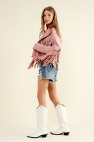 Studded Fringe Open Western Jacket - RARA Boutique 