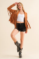 Studded Fringe Open Western Jacket - RARA Boutique 