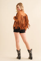 Studded Fringe Open Western Jacket - RARA Boutique 