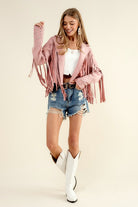 Studded Fringe Open Western Jacket - RARA Boutique 