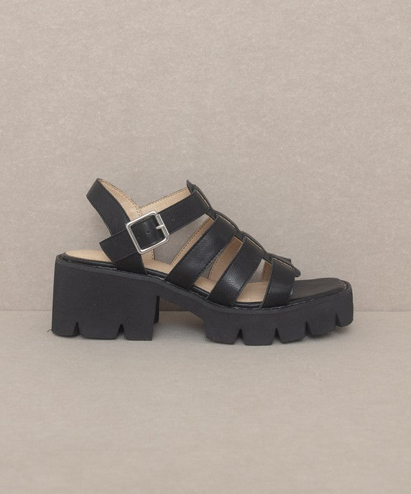 RARA Boutique Lug Sole Heeled Gladiator Sandals with multiple straps and open toe design, showcasing trendy summer footwear.