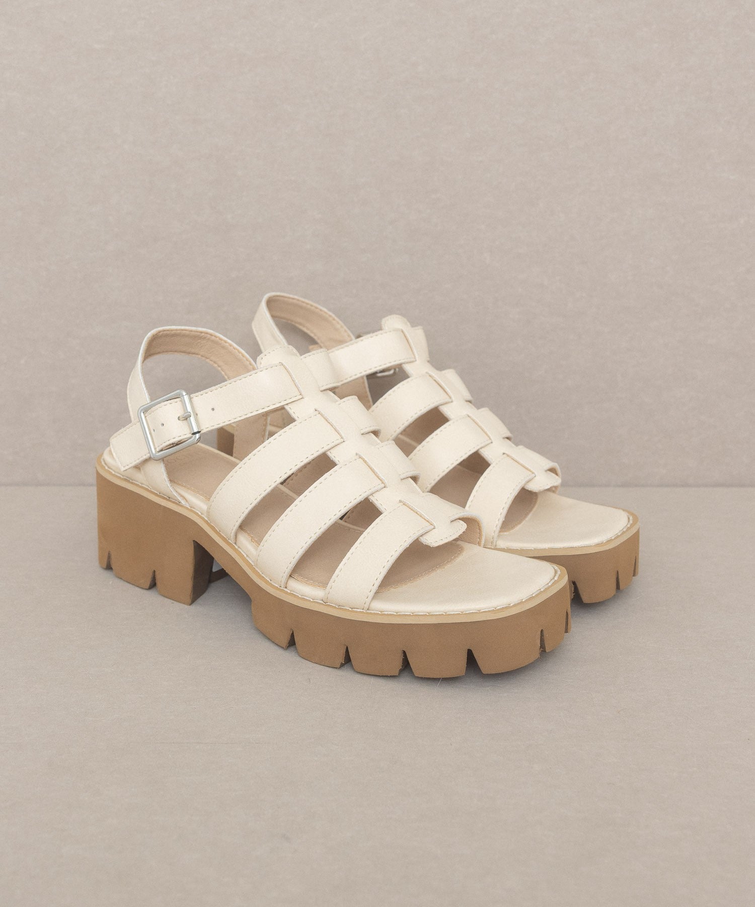 RARA Boutique Lug Sole Heeled Gladiator Sandals with multiple straps and open toe design, stylish summer footwear.