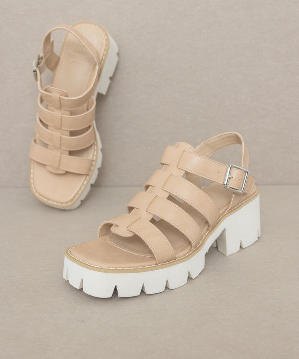 RARA Boutique Lug Sole Heeled Gladiator Sandals with strappy design and ankle buckle, styled for summer wear.