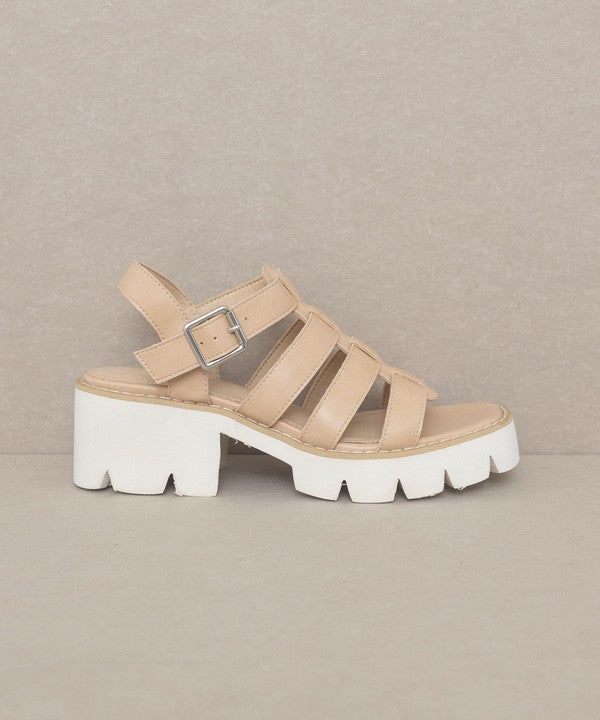 RARA Boutique Lug Sole Heeled Gladiator Sandals featuring multiple straps and chunky heels, perfect for stylish summer footwear.