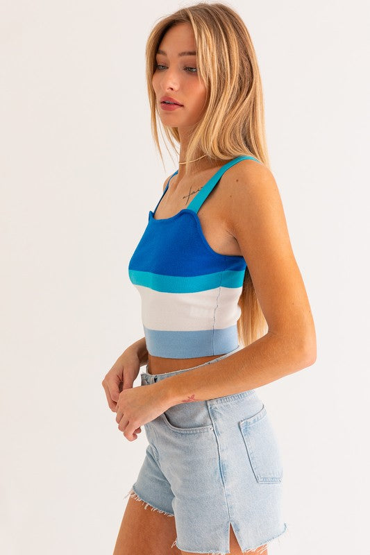 Color Block Stripe Knit Tank Top - Rara Boutique 