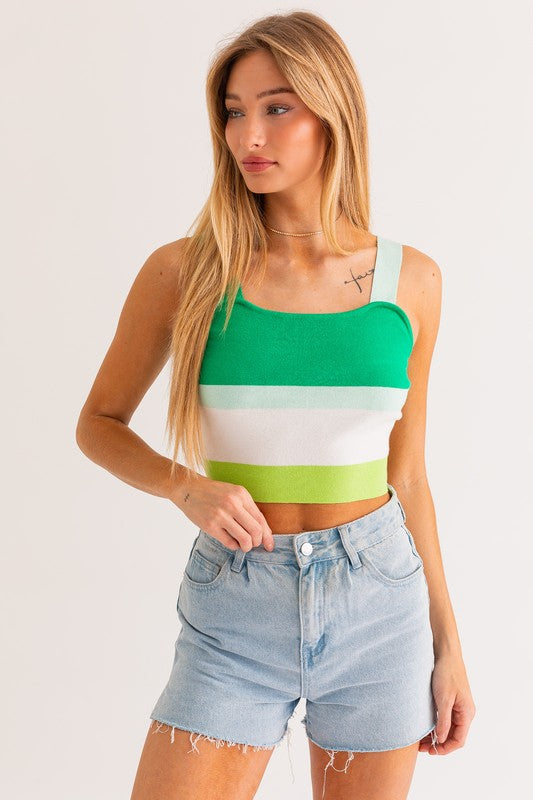 Color Block Stripe Knit Tank Top - Rara Boutique 