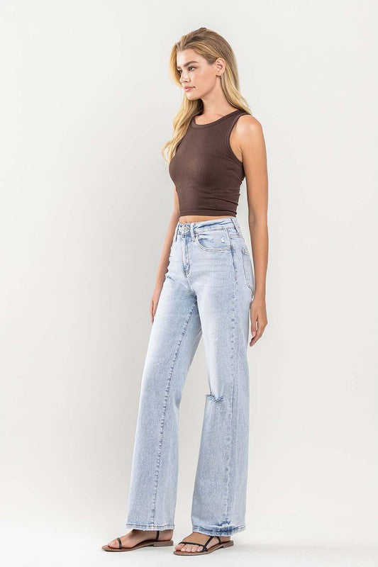 90s Vintage Super High Rise Flare Jeans with Slit - Vervet by Flying Monkey - RARA Boutique 