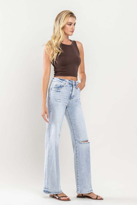 90s Vintage Super High Rise Flare Jeans with Slit - Vervet by Flying Monkey - RARA Boutique 