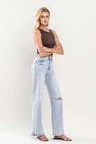 90s Vintage Super High Rise Flare Jeans with Slit - Vervet by Flying Monkey - RARA Boutique 