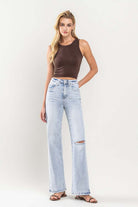 90s Vintage Super High Rise Flare Jeans with Slit - Vervet by Flying Monkey - RARA Boutique 