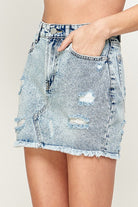 High Waisted Distressed Denim Mini Skirt - RARA Boutique 