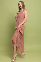 Smocked Bodice Midi Dress - RARA Boutique 