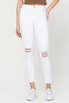 High Rise Crop Skinny Distressed Jeans - RARA Boutique 