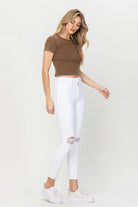 High Rise Crop Skinny Distressed Jeans - RARA Boutique 