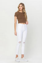 High Rise Crop Skinny Distressed Jeans - RARA Boutique 