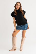 Turtle Neck Power Shoulder Sweater Vest - RARA Boutique 