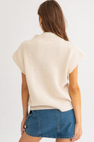 Turtle Neck Power Shoulder Sweater Vest - RARA Boutique 