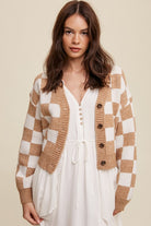 Bold Checkered Sweater Weaved Crop Cardigan - RARA Boutique 