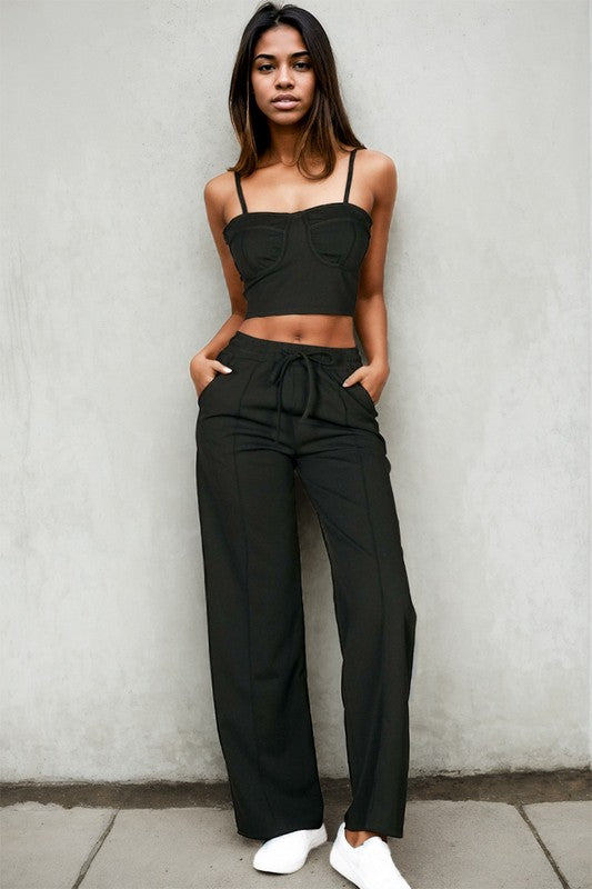 Bustier Cami Top & Slant Straight Pants Set - RARA Boutique 