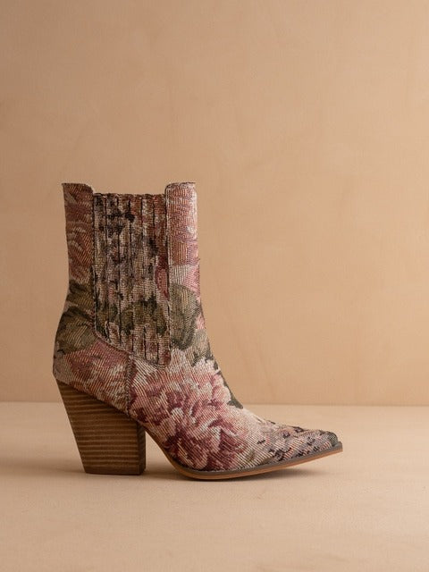 Vintage Floral Jacquard Tapestry Ankle Western Boots - Oasis Society - RARA Boutique 