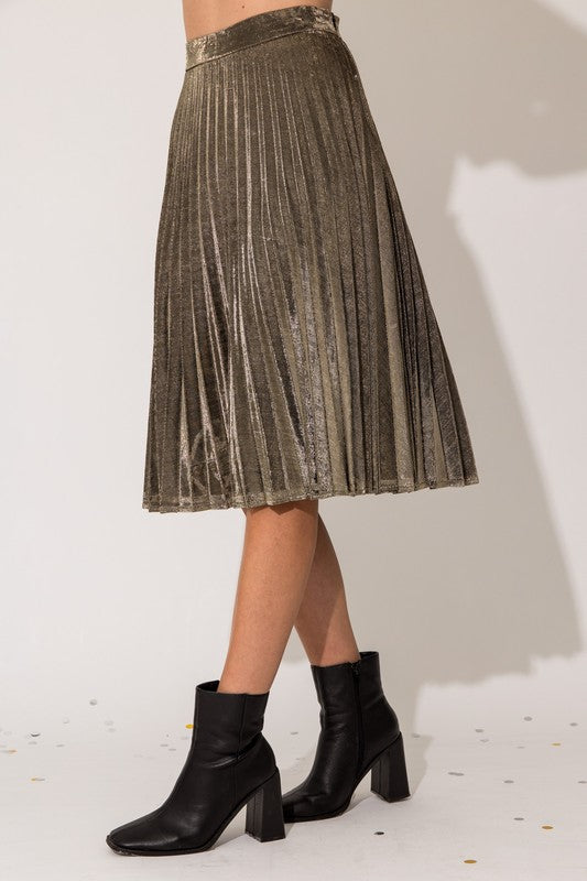 Lurex Fabric Pleated Midi Skirt - RARA Boutique 