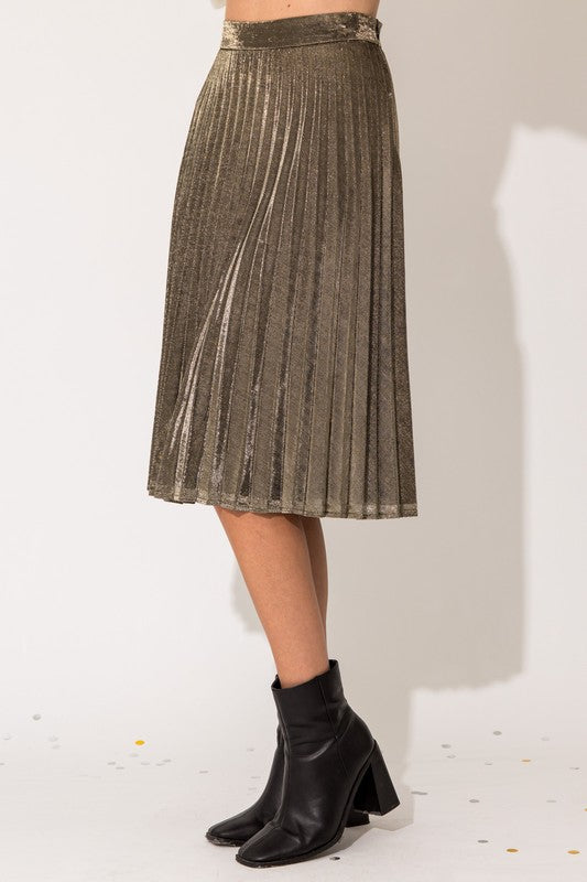Lurex Fabric Pleated Midi Skirt - RARA Boutique 