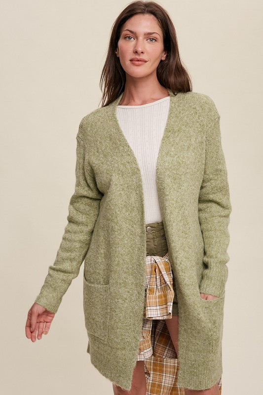 Two Pocket Open-Front Long Knit Cardigan - RARA Boutique 