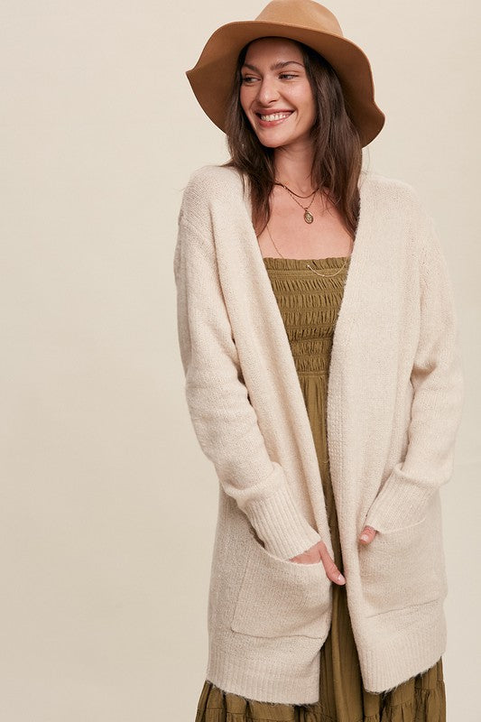 Two Pocket Open-Front Long Knit Cardigan - RARA Boutique 